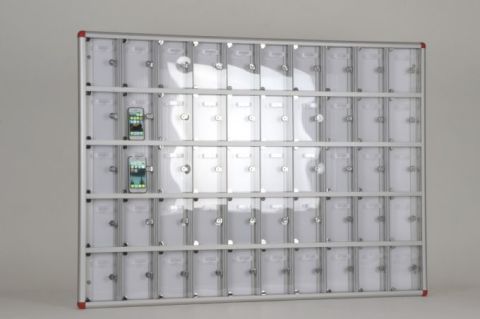 Transparent Mobile Phone Locker with Name Tag Compartment, 50 Unit Capacity