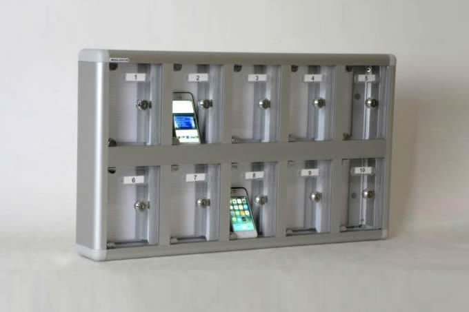 Mobile Phone Storage Locker, 10 Compartments, Transparent with Name Tag