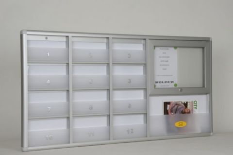 Mailbox for 12 Apartments, Fixed Barrier, Notice Board, A4 Compartment