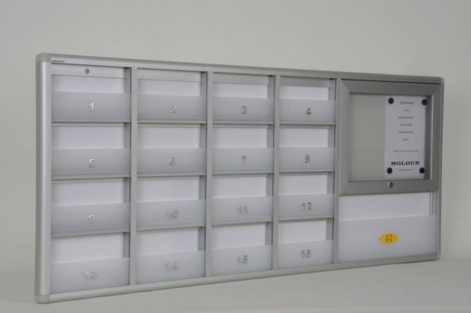 Mailbox 16 Apartment Barrier 2 A4 Notice Board and Magazine Rack