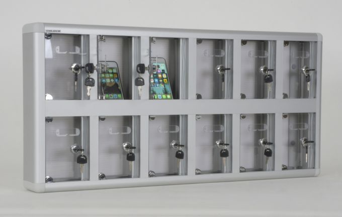 Mobile Phone Locker with Nameplate, Transparent Plexiglass Door, 12 Compartments