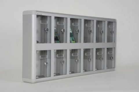 Mobile Phone Locker with Nameplate, Transparent Plexiglass Door, 12 Compartments