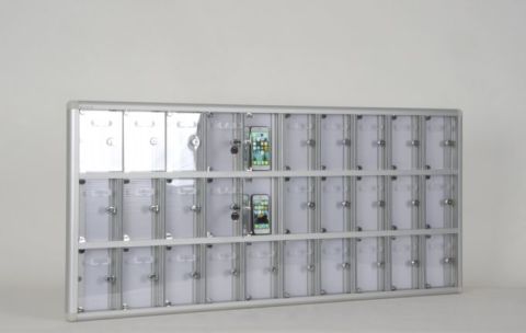 Transparent Mobile Phone Locker with 30 Capacity and Name Tag