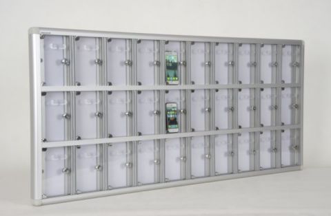Transparent Mobile Phone Locker with 30 Capacity and Name Tag