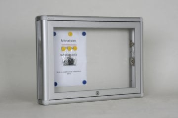 Glass-fronted notice board, 2 A4 capacity.