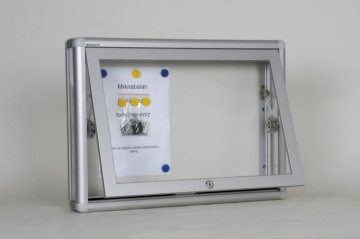 Glass-fronted notice board, 2 A4 capacity.