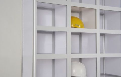 Construction Site Helmet Cabinet, 18 Compartments, No Door