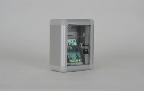 Mobile Phone Locker with Transparent Lid, Name Tag Compartment, and Lockable Frame