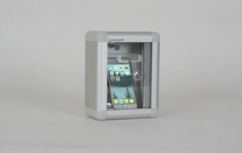 Mobile Phone Locker with Transparent Lid, Name Tag Compartment, and Lockable Frame