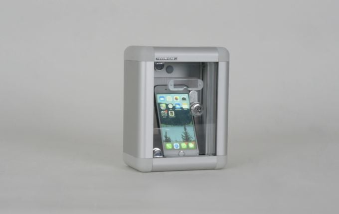Mobile Phone Locker with Transparent Lid, Name Tag Compartment, and Lockable Frame