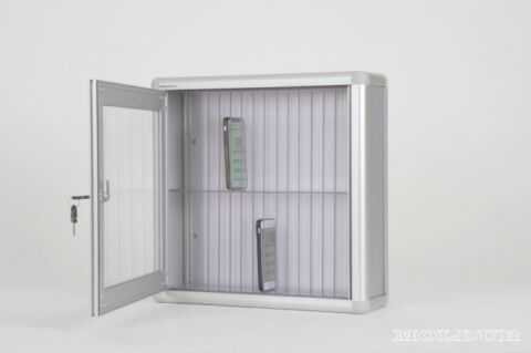 Classroom cell phone locker with 30 compartments.