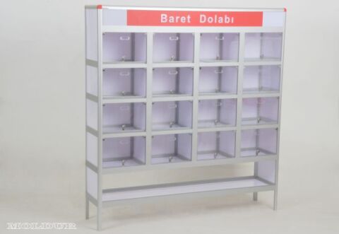 Baret dolabı 16 gözlü kilitli extra raflı