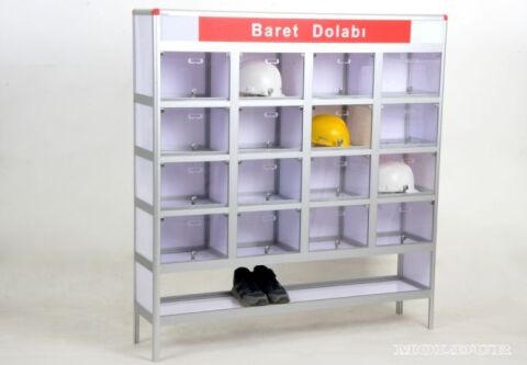 Baret dolabı 16 gözlü kilitli extra raflı
