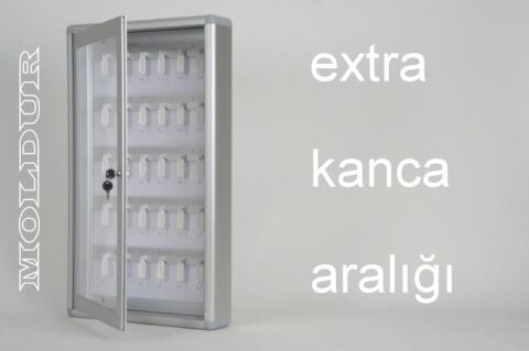 Key cabinet with nameplate, 30 hook capacity, and extra hanging spacing.