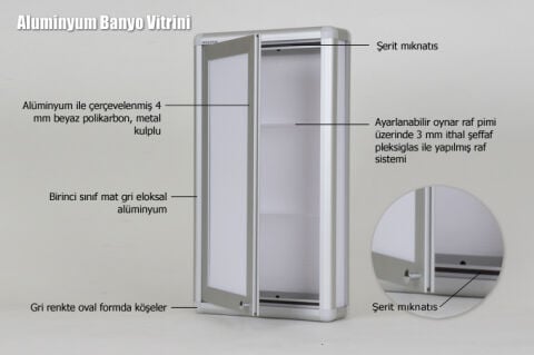 Banyo dolabı beyaz kapı metal kulplu