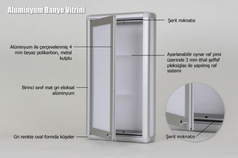 Banyo dolabı beyaz kapı metal kulplu