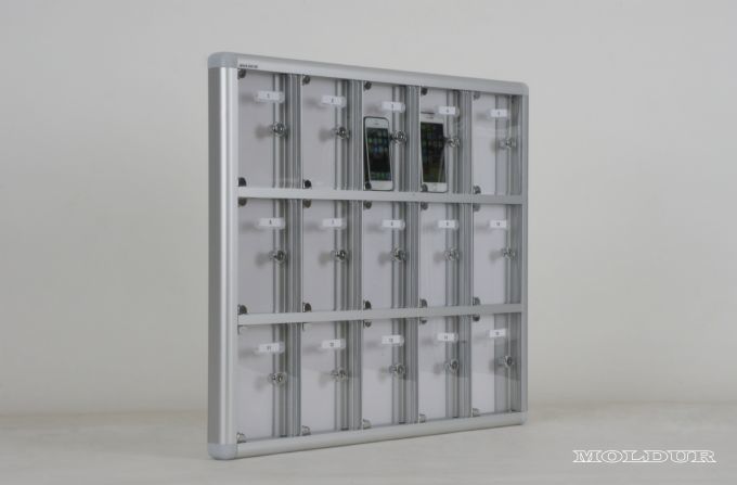 Mobile Phone Locker with 15 Compartments and Transparent Plexiglass Doors
