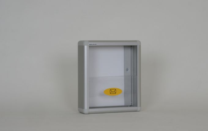Mailbox without door, fixed with plexiglass barrier.