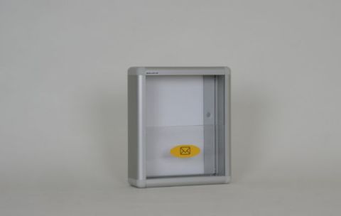 Mailbox without door, fixed with plexiglass barrier.